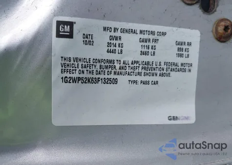 2003 Pontiac Grand Prix Gt из США, поврежденный, VIN 1G2WP52K63F132509